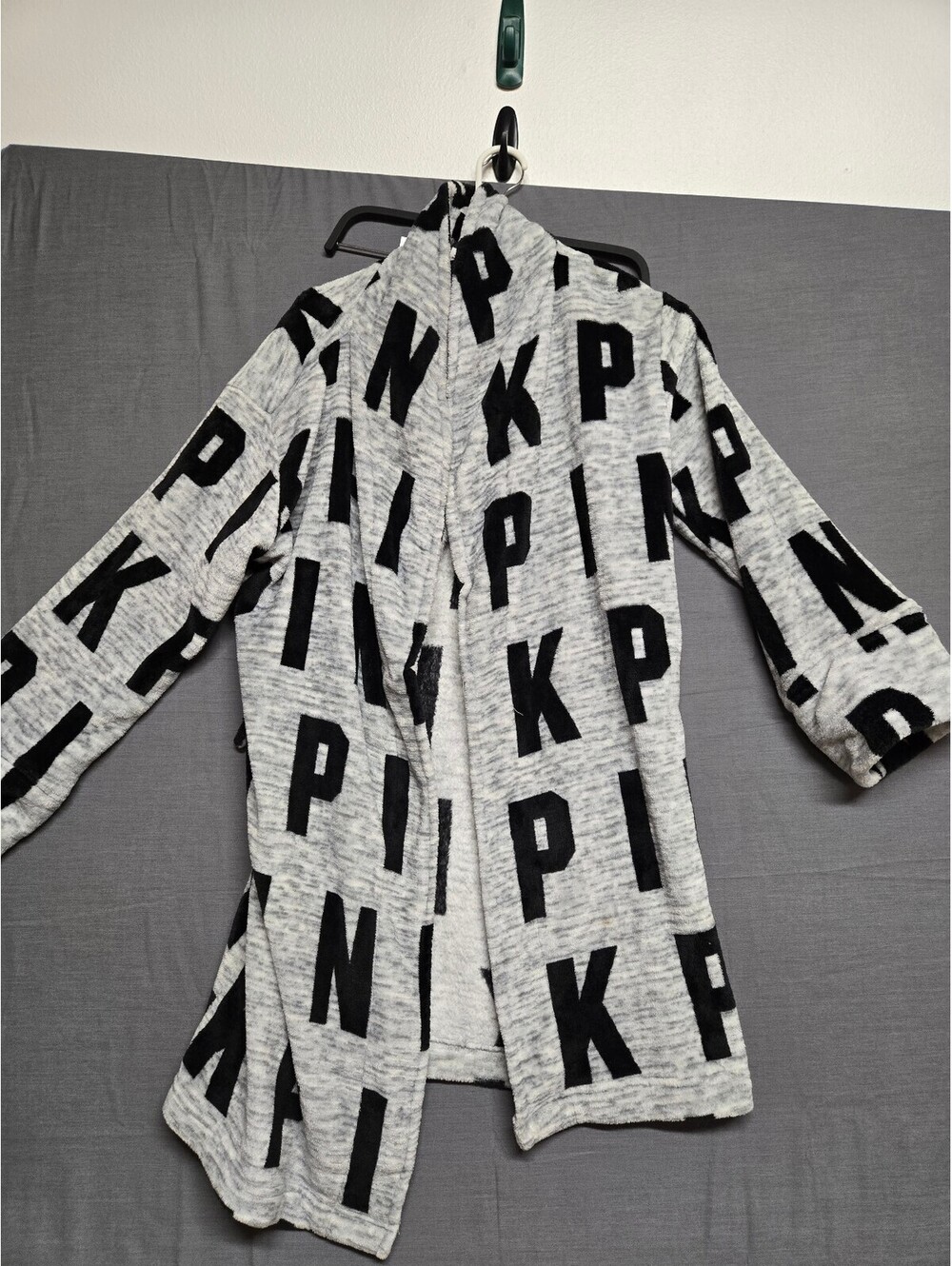 PINK gray black hooded plush robe Medium/Large
